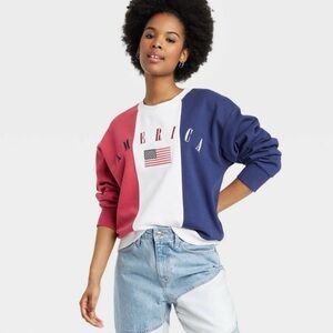 NWT Isaac Morris Tri-Color America Crewneck Sweatshirt